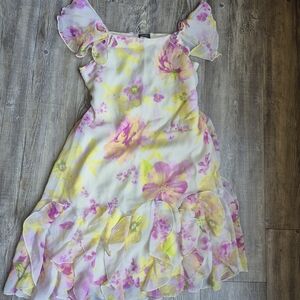 Holiday Editions Floral Ruffle Dress in White, Pink & Yellow